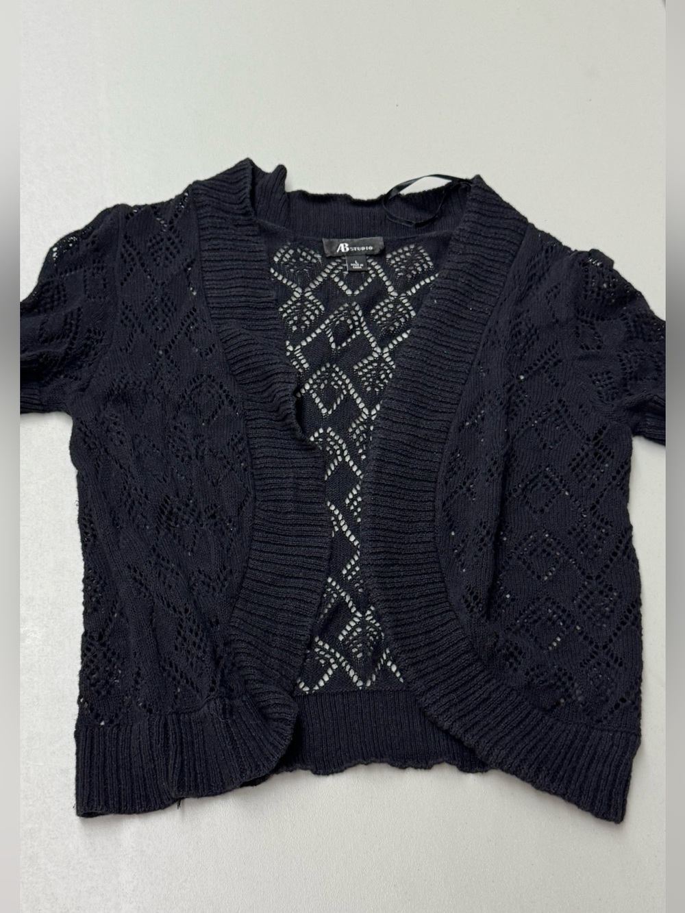 AB Studio Black Open-Front Layered Knit Cardigan Sweater